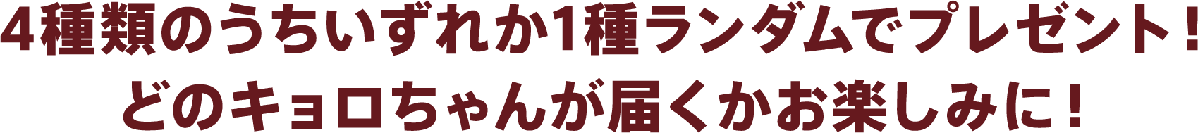 4種類のうちいずれか1種ランダムでプレゼント!どのキョロちゃんが届くかお楽しみに!