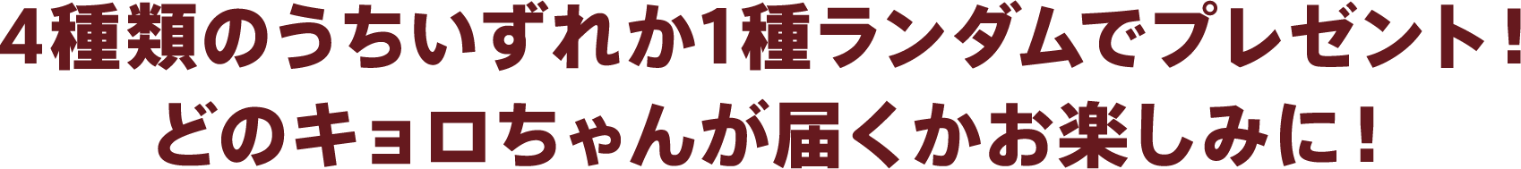 4種類のうちいずれか1種ランダムでプレゼント！どのキョロちゃんが届くかお楽しみに！